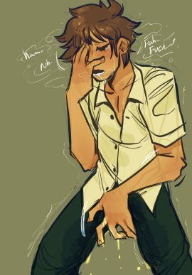 1boy asian asian_male clothed clothing covering_crotch covering_face crying danganronpa danganronpa_2:_goodbye_despair drfav drooling embarrassed filthy-plushy hinata_hajime male male_focus male_only moaning peeing peeing_self piss piss_soaked pissing soaked soaked_clothes solo solo_focus solo_male tears urine watersports wet wet_clothes