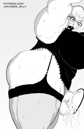 futa_milf futa_on_male futanari glory_hole intersex japanese_jelly male stuck_in_wall