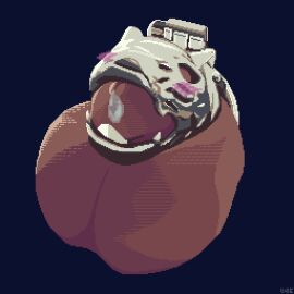 1:1 animate_inanimate animated balls blush bodily_fluids chastity_cage chastity_device digital_media_(artwork) flaccid genital_fluids genitals hi_res humanoid licking male male_focus male_only penis pixel_(artwork) pixel_animation pixel_art precum short_playtime solo stylized_chastity_cage tongue tongue_out u4e
