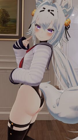 3d ass filian filian_(vtuber) no_skirt one-piece_swimsuit school_uniform side_view virtual_youtuber white_hair