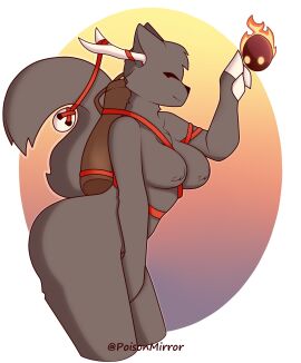 2023 anthro anthro_only antlers big_breasts breasts female furry grovetender hi_res lesser_wisp mask poisonmirror risk_of_rain risk_of_rain_2 solo solo_anthro thick_thighs