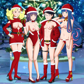4girls ada_(boruto) adapted_costume adult age_difference alternate_costume alternate_version_available bikini black_hair blue_and_pink_hair boots borusumi boruto:_naruto_next_generations boruto:_two_blue_vortex breasts christmas christmas_clothing christmas_headwear christmas_outfit cleavage clothed crop_top cutout delta_(boruto) eyewear female female_only full_body glasses headwear heels high_heel_boots high_heels holidays human jacket kakei_sumire large_breasts leotard long_boots makeup medium_breasts miniskirt multicolored_hair multiple_females multiple_girls naruto naruto_(series) no_bra older_female petite platform_heels purple_hair revealing_clothes santa_costume santa_hat sarada_uchiha shirt skimpy skimpy_clothes small_breasts teenage_female teenager tubetop two-tone_hair yellow_hair younger_female