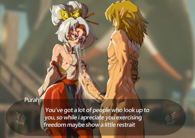 1boy 1girls 2020s 2023 2d ass big_cock big_penis blurry_background breasts chopsticks_in_hair clothed clothed_female clothed_female_nude_male confusion cum dialogue erect_nipples erect_nipples_under_clothes erect_penis erection eyeless_male female genitals glasses goggles goggles_on_head hair_bun hi_res holding_penis huge_cock hyper_penis large_penis light-skinned_female light-skinned_male light_skin link link_(tears_of_the_kingdom) lord_moku male male/female massive_penis mob_face muscular muscular_male naked naked_male nintendo nipple_bulge nipples nude nude_male penis penis_between_breasts purah purah_(tears_of_the_kingdom) red_eyes red_glasses round_glasses sideboob talking tears_of_the_kingdom text the_legend_of_zelda the_legend_of_zelda:_tears_of_the_kingdom veiny_penis white_hair wide_hips