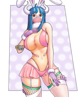 1girls bare_arms bare_legs bare_shoulders bare_thighs big_breasts blue-haired_female blue_hair breasts bunny_ears cleavage clothed clothing color female female_focus female_only fishnets hi_res horns iury_padilha large_breasts light-skinned_female light_skin long_hair looking_at_viewer mask multicolored_hair one_piece pink_eyes revealing_clothes skimpy_clothes solo solo_female stockings tagme thick_thighs thighhighs ulti_(one_piece)