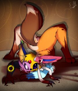 abominaceon anthro anus areola ass big_breasts black_body black_fur black_nose blood_on_face blood_pool blood_splatter blue_body bodily_fluids body_horror breast_squish breasts brown_body brown_fur canid canine contortion digital_media_(artwork) e-01 eevee eeveelution espeon female flareon flexible fur generation_1_pokemon generation_2_pokemon generation_4_pokemon generation_6_pokemon genitals glaceon glowing glowing_eyes hair hi_res hybrid hybrid_pokemon jolteon leafeon looking_at_viewer mammal monster multicolored_body multicolored_fur nintendo nude orange_body pokemon pokemon_(species) purple_eyes pussy ribbons simple_background smile solo squish sylveon tail tan_body teeth umbreon vaporeon white_body white_fur yellow_body yellow_fur