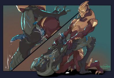 alien anal anal_orgasm anal_sex animal_genitalia ass bioware blue_penis bodily_fluids bodypaint cum cum_drip cum_in_ass cum_inside cum_on_ass cum_on_butt cum_on_chest cum_on_ground cum_on_hand cum_on_leg cum_on_self cum_string cum_while_penetrated cumshot dripping duo ejaculation electronic_arts erection eye_contact face_paint genital_fluids genital_slit genitals hi_res intraspecies kaso_generaka looking_at_another male male/male male_penetrated male_penetrating male_penetrating_male mass_effect masturbation multiple_images nude orgasm palavenmoons penetration penile penile_masturbation penis sex turian vocus_salvinian wrist_grab