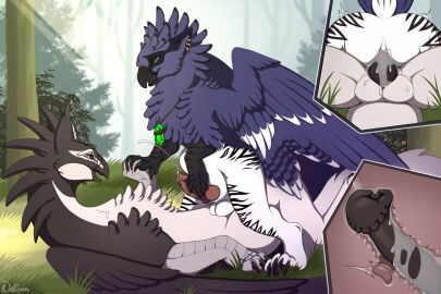 avian bishop duo feral forest gryphon hi_res male male/male meeting_(disambiguation) mythological_avian mythological_creature mythology plant rock tree walgon xander_(disambiguation)