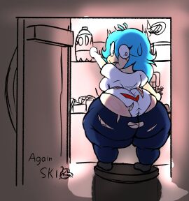 1boy 1girls ass big_ass chubby_female fat_ass fat_butt female friday_night_funkin friday_night_funkin_mod huge_ass jacknova093 male shortstack ski_(friday_night_funkin) skyverse surprised_expression thick_ass thick_legs wide_hips