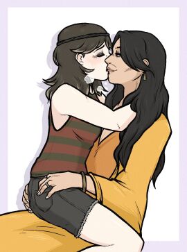 age_difference brown-haired_female charlotte_matthews female lottie_matthews natalie_scatorccio older_female_and_younger_female pale-skinned_female paramount_pictures shorts sophie_thatcher t-shirt tan_skin thighs two-tone_clothing yellow_dress yellowjackets