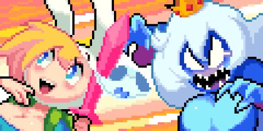 2016 adventure_time animated backpack bouncing_breasts bow bow_panties breasts chasing dress embarrassed fake_animal_ears fake_bunny_ears female fionna_the_human_girl gashi-gashi genderswap_(mtf) humiliation ice_queen_(adventure_time) loop looping_animation open_mouth panties pixel_animation pixel_art rule_63 running stolen_panties sword talking uejini underwear