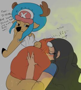 1boy 1girls anthro ass ass_bigger_than_head big_ass black_hair butt_sniffing clothing color color_edit colored colored_sketch colorshun enjoying_farts fart fart_fetish farting farting_in_face farting_on_face female femboy furry male male/female male_fart melissaalli nico_robin one_piece sniffing stinky stinky_ass stinky_butt tony_tony_chopper woman