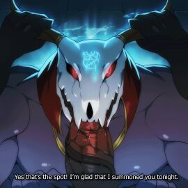 2boys animated big_penis bna_v5 deepthroat demon dialogue elias_ainsworth english_text erection fellatio first_person_view gay genitals horn_grab horns humanoid long_tongue looking_at_viewer mahoutsukai_no_yome male male/male male_only monster muscular muscular_male nude oral penile penis pov purple_body purple_skin red_eyes sex short_playtime skull skull_head text tongue_around_penis