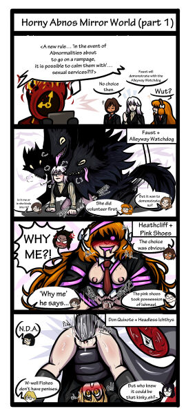 4koma 6boys 6girls anal anal_sex bakaiju black_hair brown_hair dante_(limbus_company) dialogue don_quixote_(limbus_company) faust_(limbus_company) female feral feral_on_top gregor_(limbus_company) heathcliff_(limbus_company) hong_lu hong_lu_(limbus_company) human_on_feral ishmael_(limbus_company) limbus_company male meursault_(limbus_company) orange_hair outis_(limbus_company) project_moon pussy rodion_(limbus_company) ryoshu_(limbus_company) sinclair_(limbus_company) sound_effects tentacle vaginal vaginal_penetration vaginal_sex white_hair wolf zoophilia