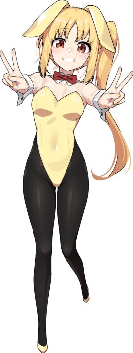 1girls ahoge armpits bare_armpits bare_arms bare_chest bare_hands bare_shoulders bare_skin belly belly_button black_legwear black_pantyhose blonde-haired_female blonde_female blonde_hair blush blush_face blush_lines blushed_face blushing_at_viewer blushing_face blushing_female bocchi_the_rock! bowtie breasts bunny_ears calves cleavage collar collarbone dev_(dev0614) dot_nose double_peace_sign double_v_sign elbows embarrassed embarrassed_expression embarrassed_female exposed exposed_armpits exposed_arms exposed_shoulders eyebrows_visible_through_hair feet female female_only fingernails fingers flat_belly footwear full_body grin groin head_tilt high_heels high_resolution highres ijichi_nijika knees lean_figure legs legwear leotard light-skinned_female light_skin long_hair looking_at_viewer medium_breasts nail_polish nails narrow_waist navel orange-eyed_female orange_eyes pantyhose parted_bangs parted_lips peace_sign petite petite_body petite_breasts petite_female playboy_bunny ponytail pussy red_bowtie shoes shoulders side_ponytail sign simple_background skinny skinny_female skinny_waist slender_body slender_waist slim_female slim_waist smile smiling smiling_at_viewer smirk solo standing thick_thighs thigh_gap thighs thin_waist tilted_head topwear v v-line v_sign white_background white_collar white_wrist_cuffs wrist_cuffs yellow_bunny_ears yellow_fingernails yellow_footwear yellow_high_heels yellow_leotard yellow_nail_polish yellow_nails yellow_shoes yellow_topwear