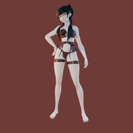 3d amber_eyes avatar_the_last_airbender barefoot black_nail_polish black_nails double_bun feet female female_focus female_only hairbun hand_on_hip lia3d light-skinned_female light_skin lingerie lingerie_only mai_(avatar) painted_nails painted_toenails pale-skinned_female pale_skin pose posing sidelocks solo solo_female solo_focus stockings swept_bangs thigh_high_stockings