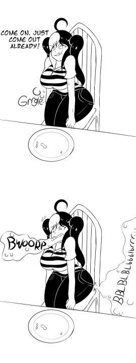 big_breasts bloated_belly breasts burp burp_cloud burping fart fart_cloud fart_fetish farting farty_chan female gina_(funlitogc) monochrome mrtomato8224 thick_ass