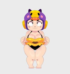 bea_(brawl_stars) brawl_stars clothing female grey_background solo