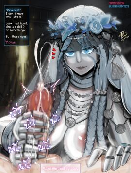 2025 artist_signature bandai bandai_namco big_breasts big_dick big_nipples big_penis blue_eyes blue_flower blue_flowers blue_hair blurred_background breast_exposed breasts breasts_out commission crown cum cum_on_body cum_on_breasts cum_on_face cum_on_hand cumming cumming_from_handjob cumshot dick doll doll_girl doll_joints elden_ring elden_ring_nightreign english english_dialogue english_text face fast_handjob female female_focus female_only first_person_view flower_crown flowers fromsoftware handjob happy_face happy_sex human jackheart jerking jerking_off large_breasts long_hair looking looking_at_viewer male male/female male_pov masturbating_other naked naked_female necklace nipple nipples no_bra no_humans no_pants no_underwear non-human oral oral_sex penis pixiv_commission pixiv_manga_sample pixiv_sample porn porn_comic red_dick revenant_(nightreign) roundtable roundtable_hold sex sex_doll sex_doll_handjob sex_talk smile smiling smiling_at_viewer solo_focus straight talk talking thick thick_eyebrows twitter_handle waifu white_body white_hair