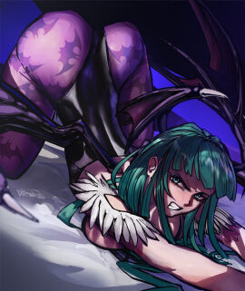 1girls animal_print ass bat_print big_ass big_breasts breasts capcom darkstalkers demon female female_only green_eyes green_hair head_wings huge_ass large_ass large_breasts morrigan_aensland nintendo self_upload succubus succubus_wings tights touchme4lln8 wings