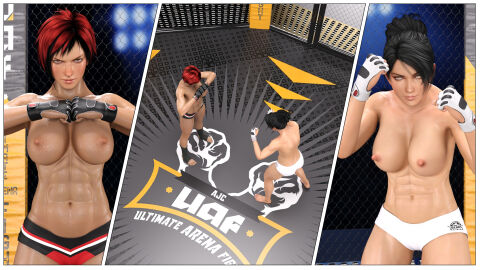 2girls 3d abs athletic athletic_female catfight dead_or_alive female fight fighter fighting fighting_game fighting_ring fighting_stance half_naked kamikaze_aegis mila_(doa) momiji_(ninja_gaiden) ninja_gaiden punching staredown sweat sweatdrop sweating topless topless_female yuri