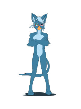 absurd_res annoyed anthro avian balls beak bird blue_body blue_eyes blue_feathers blue_fur colored crossed_arms domestic_cat dominique_tee falcon falconid fan_character feathers felid feline felis flaccid foreskin fur genitals hi_res humanoid_genitalia humanoid_penis hybrid looking_at_viewer male mammal markings micropenis navel niccolo_lombardi nintendo nude penis red_markings simple_background small_balls small_penis solo star_fox uncircumcised white_background