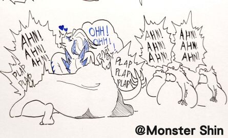 2d 2d_(artwork) 2d_artwork fanart female female_dominating_male female_domination female_on_top frog frogs godzilla_(series) hand_in_air heart hearts in_bed male male_on_bottom moaning moaning_in_pleasure moans monster_shin monsterverse parrot_frog_(godzilla_x_kong) reaching_out sex shimo_(kaiju) spikes suggestive suggestive_pose tail thagomizer toho toho_(film_company) under_blanket watching