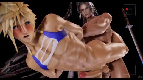 2boys 3d blonde_hair blue_eyes cloud_strife final_fantasy final_fantasy_vii flushed_face gay gay_sex long_hair penis pleasure_face sephiroth tagme video white_skin yaoi