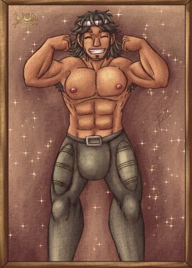bara black_hair dark_skin hairy_armpits identity_v male male_only muscular muscular_male shirtless smile william_ellis_(identity_v) yunartsn