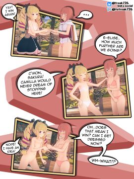 ... 2girls 3d arm_grab arm_under_breasts bangs bare_arms bare_midriff bare_shoulders bare_thighs bent_over blonde_hair blush bra breasts capelet closed_eyes collarbone comic completely_nude covering covering_breasts elise_(fire_emblem) english_text exhibitionism fefreak726 female female_only femsub fire_emblem fire_emblem_fates grin hairband hoodie humiliation long_hair medium_breasts midriff multicolored_hair multiple_females multiple_girls nintendo nipples nude nude_female open_mouth outdoors panties pink_bra pink_eyes pink_panties public red_eyes red_hair rock_paper_scissors sakura_(fire_emblem) shocked short_hair shoulders skirt sleeveless small_breasts smile strip_game stripping text thighs topless uncomfortable underwear undressing white_bra white_panties wide_eyed window yellow_hair yuri