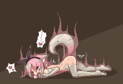 animal_ears female female_only fox_ears fox_girl fox_tail heart ninifinin orgasm orgasm_face orgasm_from_handjob petrification pink_hair pink_tail pixel_art tail