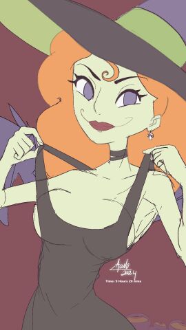 aonoexorcist100 big_breasts bouncing_breasts breasts cartoon_network crop_top curly_hair female orange_hair scary_godmother scary_godmother_(series) wings witch_costume witch_girl