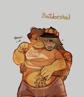 belly boyfriends builderman builderman_(forsaken) clothed clothing fat_male forsaken_(roblox) male/male mlm shedletsky shedletsky_(forsaken)