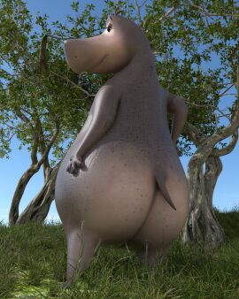 3d_(artwork) 4:5 anthro ass big_butt blender_(artwork) blue_sky common_hippopotamus digital_media_(artwork) dreamworks female gloria_(madagascar) grass hi_res hippopotamid looking_at_viewer looking_back looking_back_at_viewer madagascar_(series) mammal nude ocsda on_model plant rear_view sky smile solo tagme tree