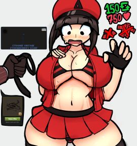 1girls big_breasts black_hair blush breasts delta_(desiredelta) desiredelta female female_focus female_only half-dressed hat light_skin mary_(desiredelta) open_mouth original spy_(team_fortress_2) surprised team_fortress_2 thick_thighs twitter_strip_game_(meme) underwear