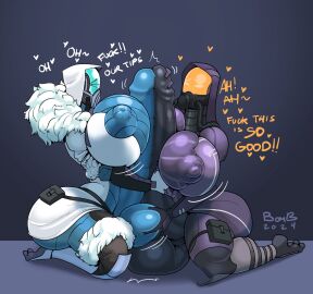 2024 2futas areolae autopaizuri balls big_breasts big_penis bodysuit breasts clothed clothing duo frottage fur_trim futa_on_futa futa_only futanari grabbing grabbing_balls heart huge_balls huge_breasts huge_cock humanoid intersex mass_effect masturbation mostly_clothed nipple_bulge nipples oil_bomb penis quarian watermark