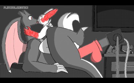 anal anal_sex animated anthro bed charizard claws digital_media_(artwork) dildo dildo_in_ass dildo_insertion drawer duo electronics flat_screen flipnote_studio_(artwork) flipnotecreation fucking_machine fur furniture gif kissing lying machine making_out male male/male nintendo nintendo_ds nintendo_ds_family object_in_ass on_back on_top_of_belly penetration penile penile_penetration penis photo pokemon pokemon_(species) pokémon_(species) red_body red_fur sex_machine sex_toy sex_toy_in_ass sex_toy_insertion shaded short_playtime television white_body white_fur zangoose