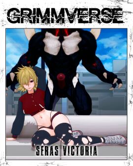 1girls 1monster 3d blonde_female blonde_hair cover_page crossover eastern_and_western_character female grimm_(rwby) hair_over_one_eye half-dressed half_naked half_naked_female height_difference hellsing hellsing_ultimate indrick_[artist] light-skinned_female light_skin monster monster_cock pose posing red_eyes ripped_legwear rwby seras_victoria