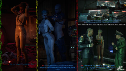 1girls 3d after_fellatio bondage captured cd_projekt_red cum cum_in_mouth cyberpunk_2077 cyberpunk_2077:_phantom_liberty dialogue english_text enslaved female gobaalex90 grey_hair human_trafficking kurt_hansen mature mature_female open_jacket open_mouth_gag penetration president ripped_clothing rosalind_myers sex slave standing_sex