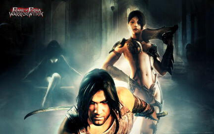 armor armored_female big_breasts black_hair blue_eyes breasts female official_art prince_of_persia prince_of_persia_warrior_within shahdee short_hair the_prince_(prince_of_persia) weapon white_body