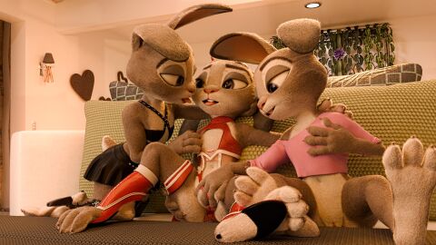 16:9 3d anonymousfm anthro bed bedroom bottomwear breast_grab breasts clone clonecest clones clothed clothing clothing_pull digital_media_(artwork) disney feet female female/female flat_chested fur furniture genitals grey_body grey_fur group group_sex hand_on_breast hi_res judy_hopps lagomorph leporid mammal nipples nude open_mouth pants paws pussy rabbit rubbing_pussy selfcest sex smile square_crossover tail threesome tongue topwear trio underwear vaginal_penetration white_body white_fur widescreen zootopia