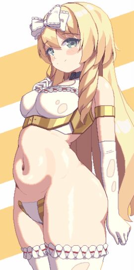 1:2 1girls animated belly belly_button big_breasts blonde_hair blue_eyes breasts chubby chubby_female female looking_at_viewer piaomao pixel_animation pixel_art small_breasts solo vertical_video