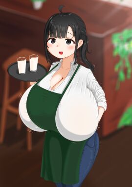 1girls big_breasts black_hair breasts female gigantic_breasts huge_breasts large_breasts massive_breasts rikku_(artist) shortstack solo