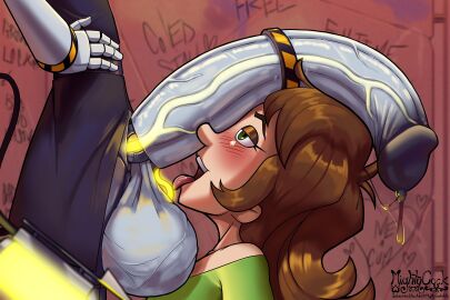 balls dick_on_face female giant_balls giant_cock glitch_productions hyper_penis male mightycock murder_drones n_(murder_drones) penis precum tongue_out veiny_penis