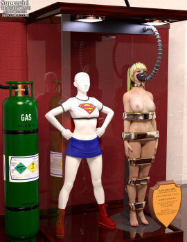 1girls 3d blonde_hair bound bound_arms bound_legs completely_naked completely_nude dc dc_comics dcau female female_only full_body kara_danvers kara_zor-el linda_danvers mannequin nude nude_female solo supergirl supergirl_(dcau) superheroine superman:_the_animated_series superman_(series) thejpeger trophy_case unconscious unconscious_female