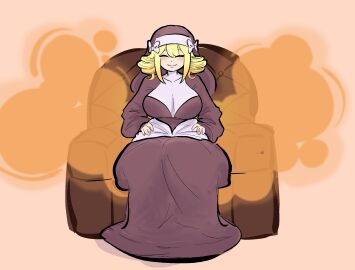 ass closed_eyes_smile fart fart_fetish fat_ass milgreff_(bubblebuttdoublebutt) milosartses nun sitting_on_chair smile stinky