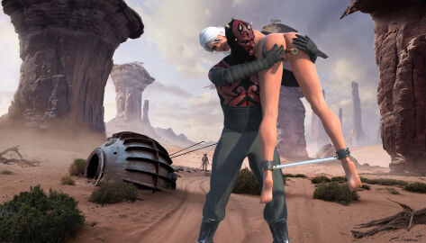 3d anal anal_insertion anus ass ass_grab captured captured_heroine carrying carrying_another cd_projekt_red ciri completely_nude crossover darth_maul feet female garos green_eyes light-skinned_female light_skin lightsaber_hilt mascara nude over_the_shoulder pussy scar shoulder_carry star_wars the_witcher_(series) the_witcher_3:_wild_hunt white_hair