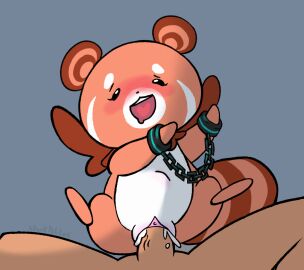 anthro bound canid canine chained chained_cuffs chains conception_(game) cuff_(restraint) darkpatito digital_media_(artwork) duo female feral fur genitals handcuffs human humanoid male male/female mammal mana_(conception) metal_cuffs penis procyonid raccoon raccoon_dog restraints simple_background spike_chunsoft