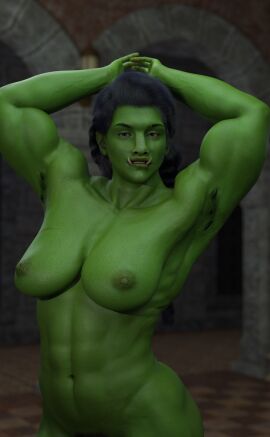 1girls 3d battlewhore black_hair completely_nude female green-skinned_female green_skin muscular muscular_female nude nude_female orc orc_female original original_character tusks