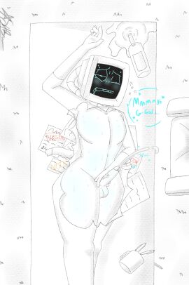 1boy computer femboy intel male masturbation office orgasm penis robot screen_face sketch