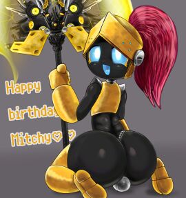 1boy black_body black_skin femboy khadhunter7 looking_back male male_only oc original original_character robot robot_boy socket_wrench_(mitchy1696) tagme